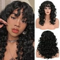 thumbnail image 1 of TUITOONM Long Curly Wig with Bangs 23.6" Heat-Resistant Synthetic Hair for Women, Adjustable Breathable Cap , 3 Natural Colors Available, 1 of 6