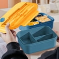 thumbnail image 1 of TUITOONM Navy Large 3-Compartment Lunch Box with Leakproof Lid Cutlery Set Included Portable Bento Container for Adults Meal Prep Food Storage Container Microwave Safe 42.27oz, 1 of 8
