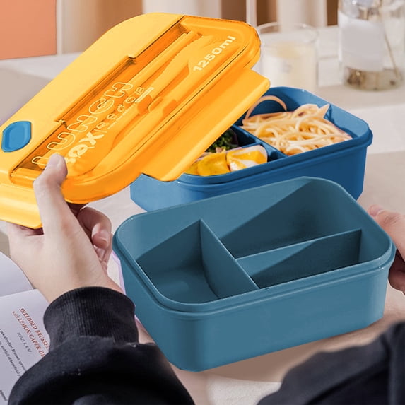 TUITOONM Navy Large 3-Compartment Lunch Box with Leakproof Lid Cutlery Set Included Portable Bento Container for Adults Meal Prep Food Storage Container Microwave Safe 42.27oz