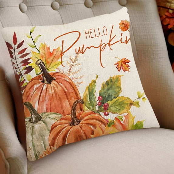 TUITOONM Pumpkin Maple Leaf Wreath Pillowcase Halloween Thanksgiving Orange Sofa Pillowcase 17x17 Inches for Home Living Room Bedroom