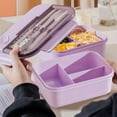 thumbnail image 1 of TUITOONM Purple Large 3-Compartment Lunch Box with Leakproof Lid Cutlery Set Included Portable Bento Container for Adults Meal Prep Food Storage Container Microwave Safe 24.27oz, 1 of 8