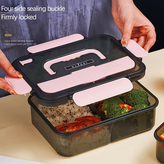 TUITOONM Rectangular 4-Button Lunch Box with Chopsticks and Spoon Microwave Safe Portable Bento Container with Compartments for Adults Meal Prep 33.81oz