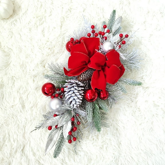 TUITOONM Red Bow Silverleaf Pinecone Staircase Hanging Decorations Christmas Berry Garlands Upside Down Home Wall Hanging Wreath Holiday Door Festival Props