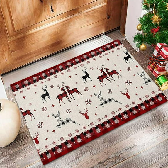 TUITOONM Red and White Christmas Elements Carpet Soft Non-Slip Rugs Bathroom Entrance Kitchen Absorbent Doormat Indoor Outdoor Home Winter Festival Decoration