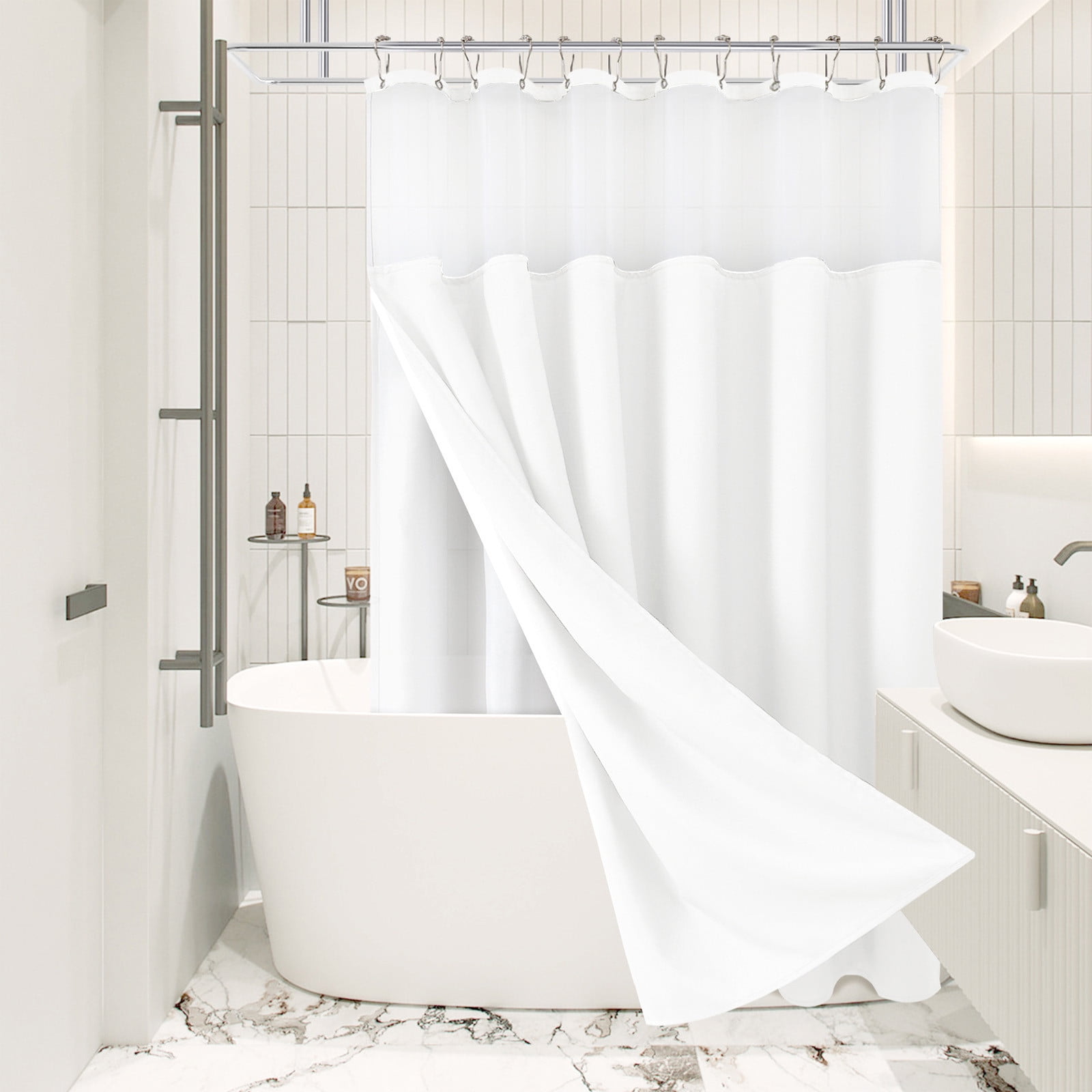 TUITOONM Shower Curtain Double Waterproof 3 In 1 Weave Shower Curtain ...