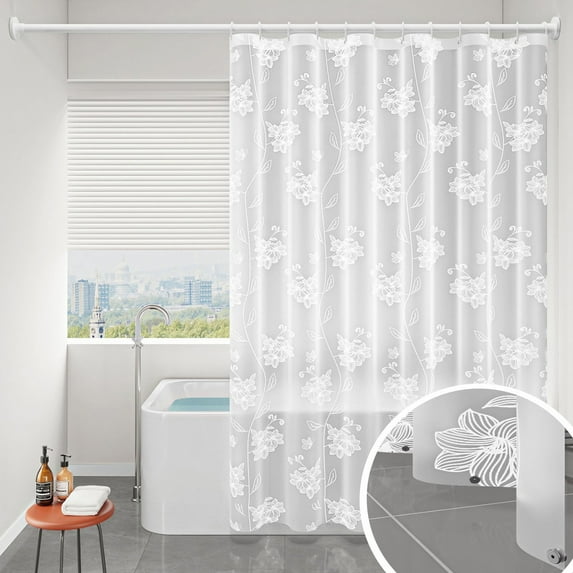 TUITOONM Shower Curtain EVA Material Shower Curtain Has A Weight At The Bottom The Shower Curtain Impermeable And Does Not Require Drilling Equipped With Hooks