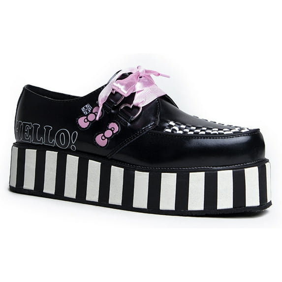 TUK A8887 Hello Kitty Stripe Ribbon Lace Up Platform Creeper 5