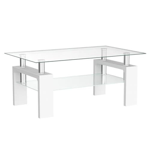 TUKAILAi Modern Rectangle Coffee Table, Tempered Glass Center Table ...