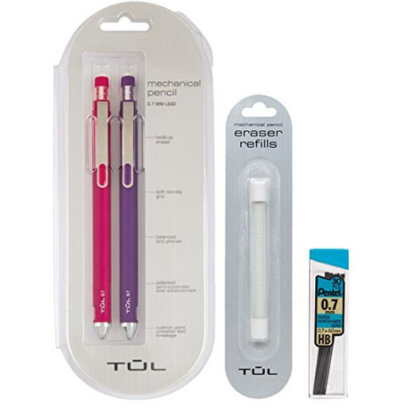 TUL 0.7mm Pink/Purple Mechanical Pencils, Eraser Refills & Lead Refills Bundle