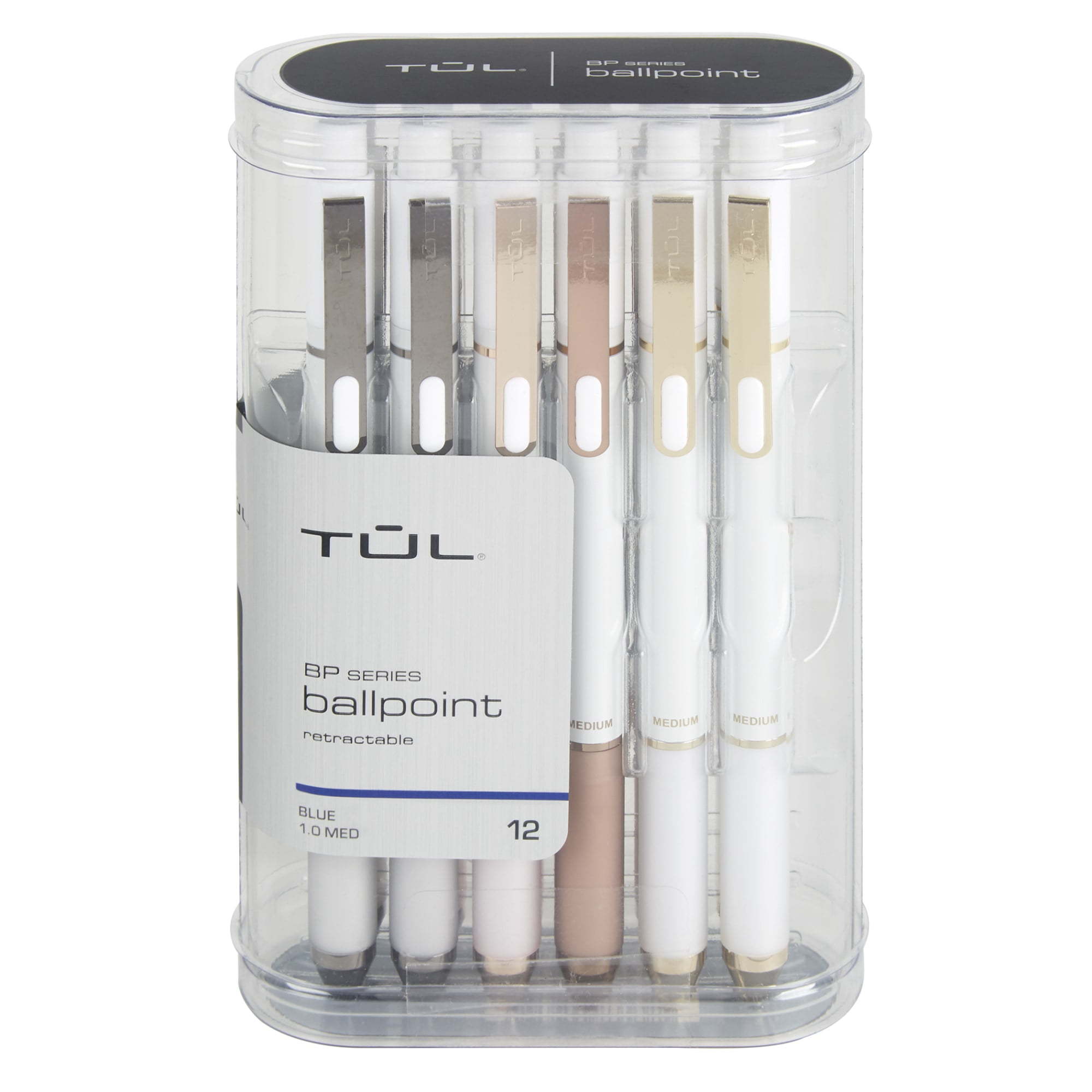 TUL® BP Series Retractable Ballpoint Pens, Medium Point, 1.0 mm, Pearl White Barrel, Blue Ink, Pack Of 12 Pens
