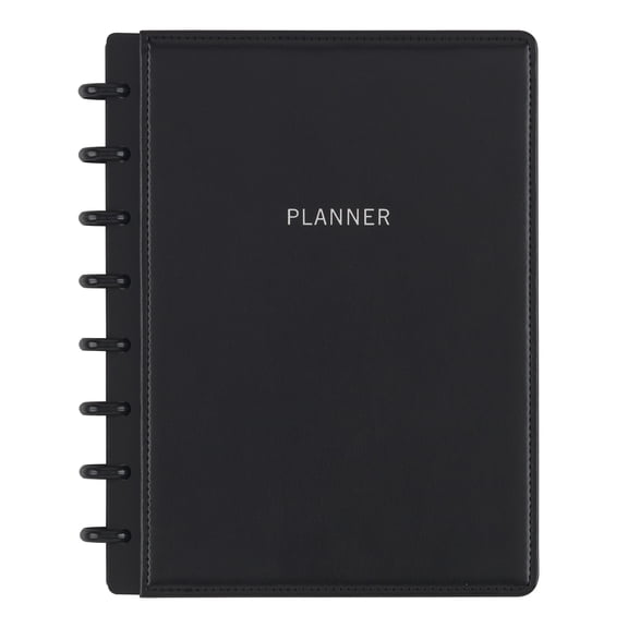 TUL Discbound Monthly Planner Starter Set, Undated, Junior Size, Leather Cover, Black