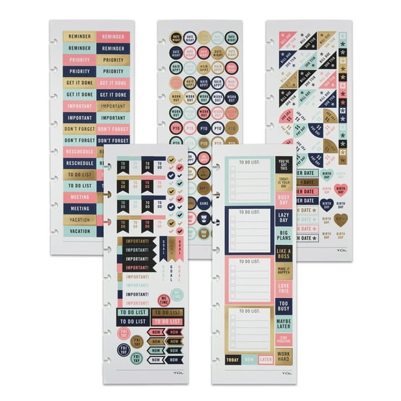 TUL Discbound Notebook Sticker Sheets, 3" x 8-1/2", Assorted, 10 Sheets, 2 Sheets of 5 Designs