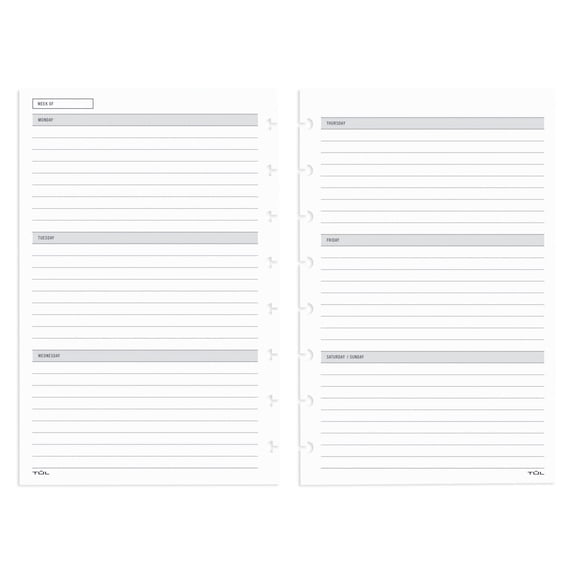 TUL Discbound Undated Weekly/Monthly Refill Pages, Junior Size, 68 Sheets