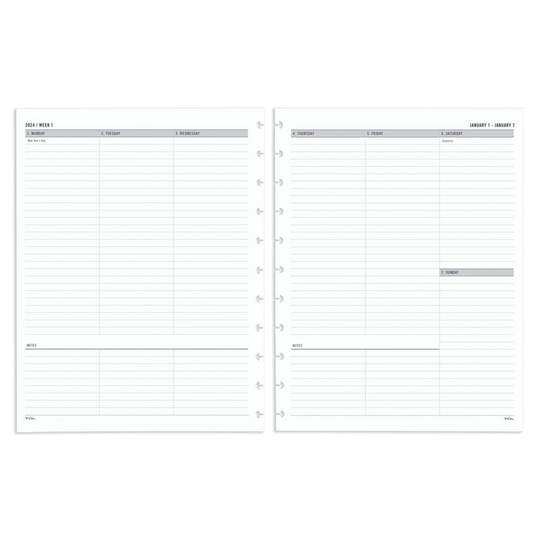 TUL® Discbound Weekly Planner Refill Pages, Untimed Vertical Format, Letter  Size, January To December 2024 - Walmart.com