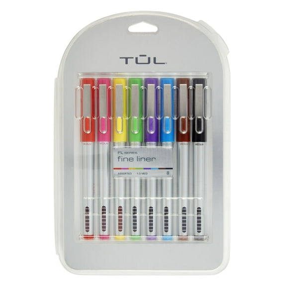 TUL® Fine Liner Porous-Point Pens, Fine, 1.0 mm, Silver Barrel, Assorted Ink Colors, Pack Of 8 Pens