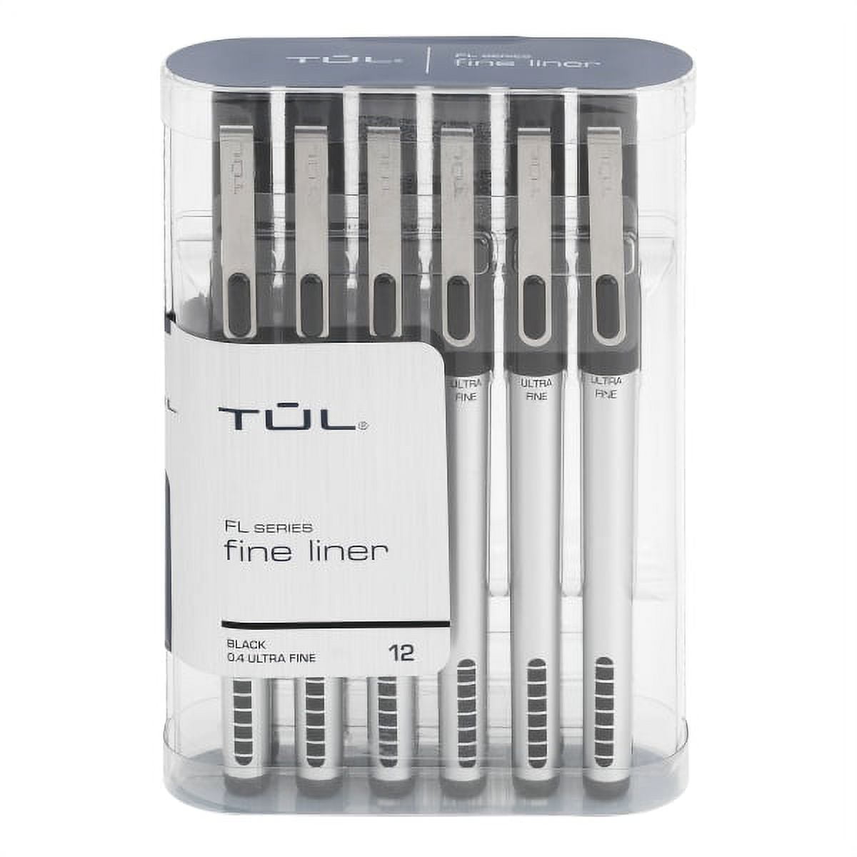 TUL Fine Liner Felt-Tip Pens, Ultra-Fine Point, 0.4 mm, Silver Barrel, Black Ink, Pack of 12 Pens