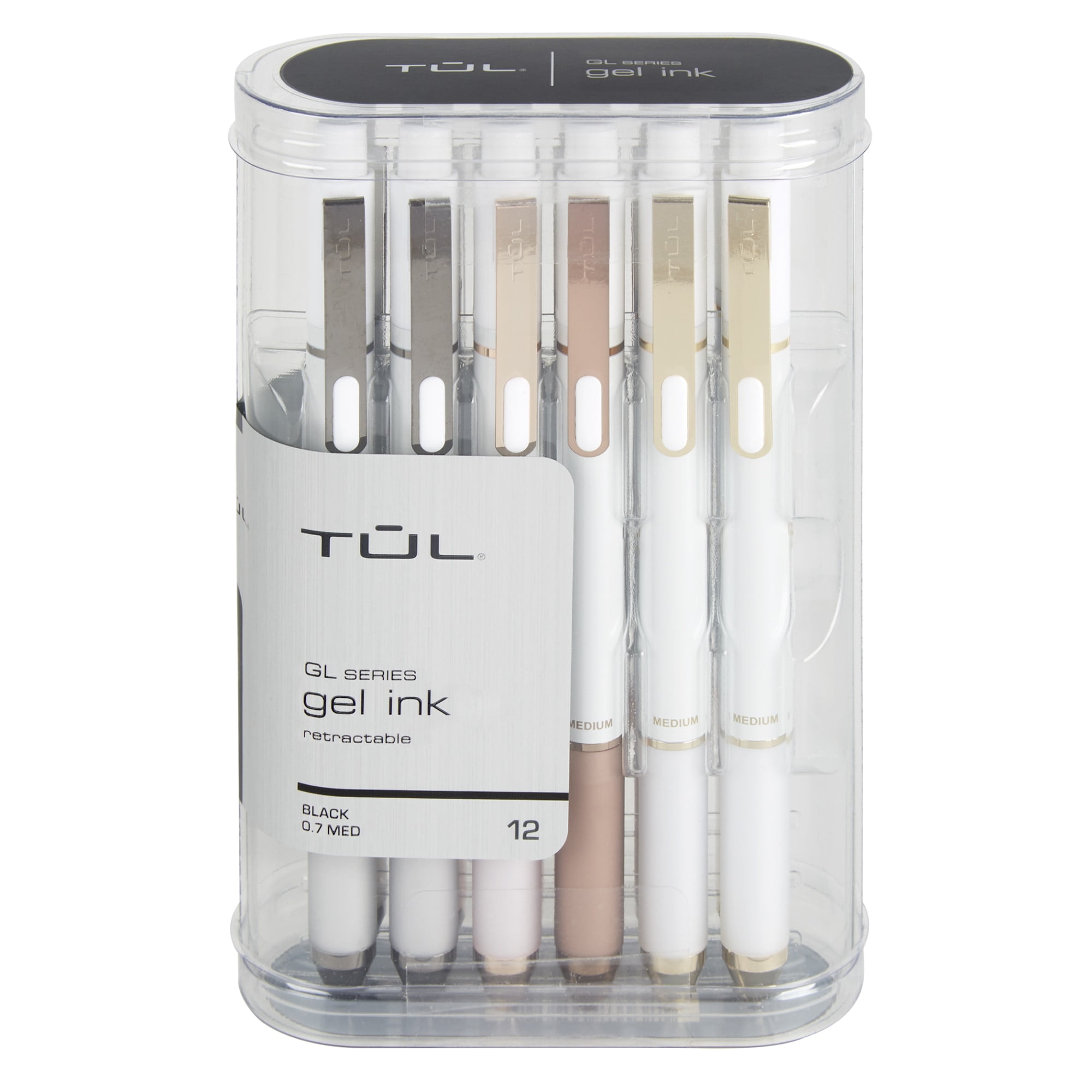 TUL Retractable Gel Pens, Bullet Point, 0.7 mm, Gray Barrel, Assorted Standard & Bright Ink Colors, Pack of 14