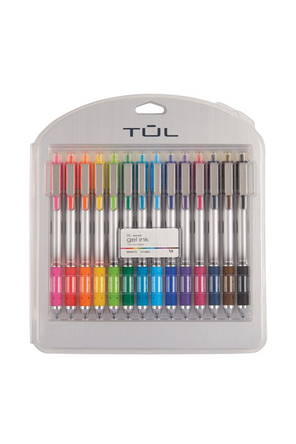 GL Series Retractable Gel Pens, Medium Point, 0.7 mm, Silver Barrel, Assorted Standard & Bright Ink Colors, Pack Of 14 Pens