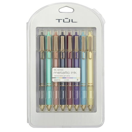 TUL® GL Series Retractable Gel Pens, Medium Point, 0.8 mm, Assorted Barrel Colors, Assorted Metallic Inks, Pack Of 8 Pens