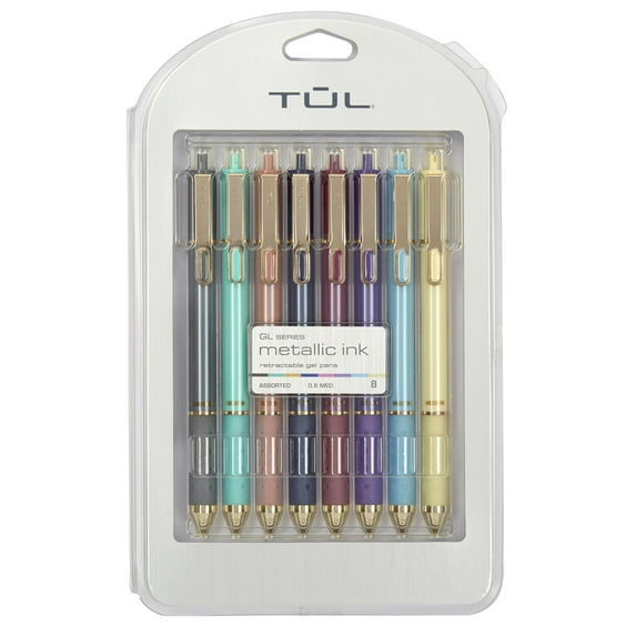 TUL® GL Series Retractable Gel Pens, Medium Point, 0.8 mm, Assorted Barrel Colors, Assorted Metallic Inks, Pack Of 8 Pens