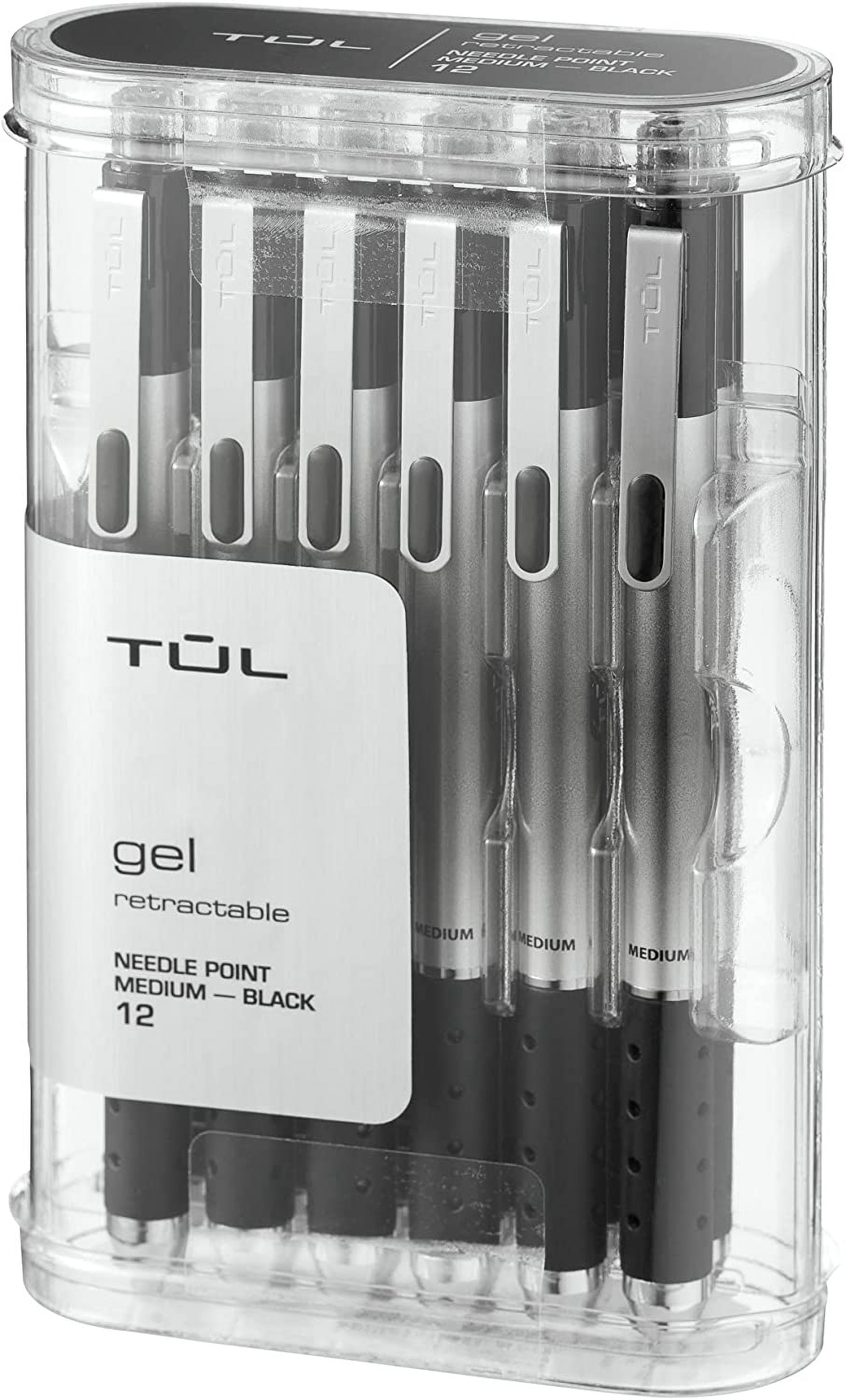 TUL GL1 Retractable Gel Pen, Needle Point, 0.7 mm, Gray Barrel, Black Ink, Pack Of 12