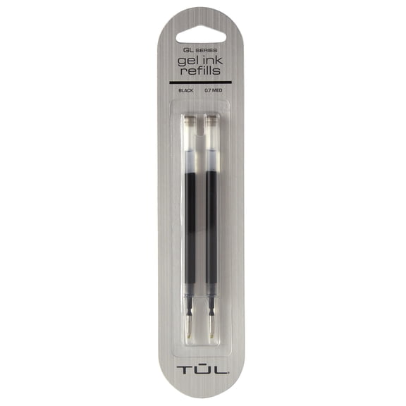 TUL Gel Pen Refills, Medium Point, 0.7 mm, Black Ink, Pack Of 2 Refills