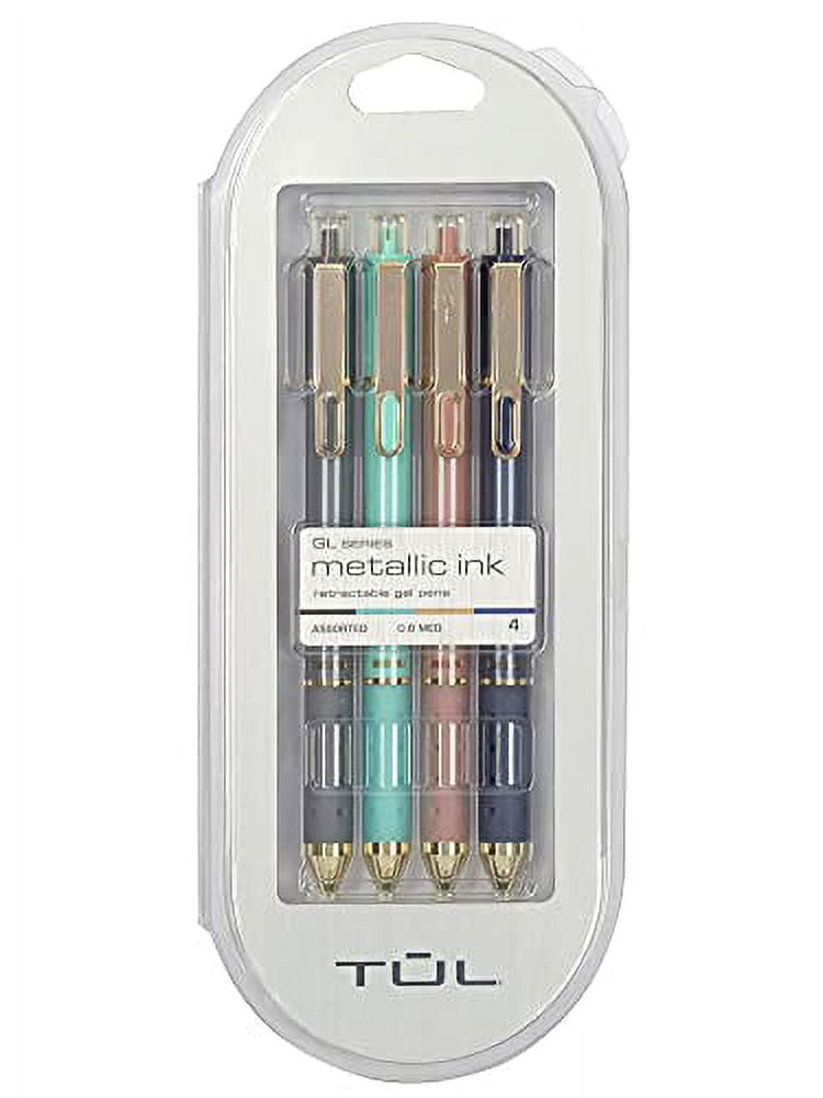 TUL Retractable Gel Pens, Mixed Metals, Medium Point, 0.7 Mm, Pearl White  Barrel, Blue Ink, Pack Of 4 Pens 4 ct