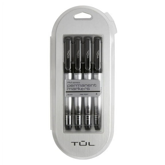 TUL® Permanent Markers, Fine Point, Silver Barrel, Black Ink, Pack Of 4 Markers