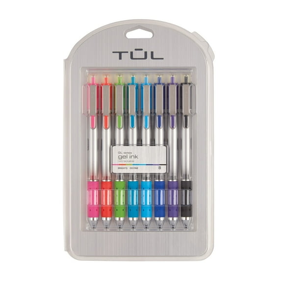 TUL Retractable Gel Pens, Bullet Point, 0.5 mm, Gray Barrel, Assorted Bright Ink Colors, Pack Of 8