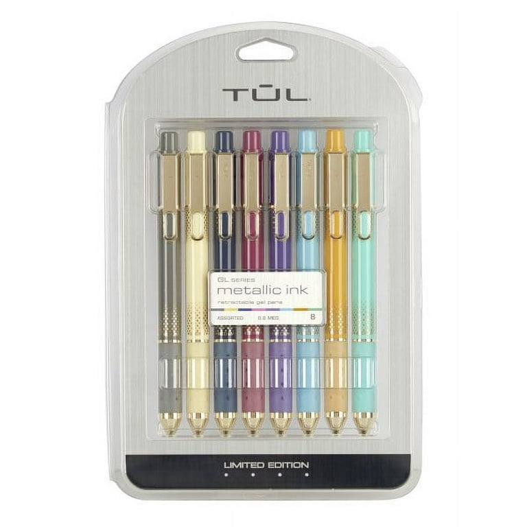 TUL® Retractable Gel Pens, Medium Point, 0.8 mm, Assorted Barrel Colors,  Assorted Metallic Inks, Pack of 8 Pens 