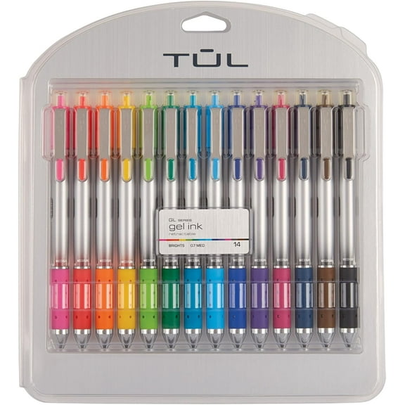 TUL WHJJK Retractable Gel Pens, Bullet Point, 0.7 mm, Gray Barrel, Assorted Standard and Bright Ink Colors, Pack of 14, SG_B01NBW93N6_US