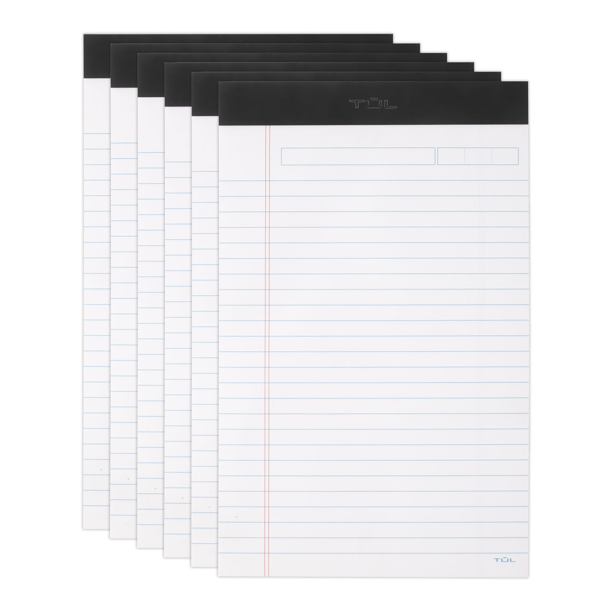 TUL Writing Pads, Junior Size, Narrow Rule, 50 Sheets Per Pad, White, Pack Of 6 Pads