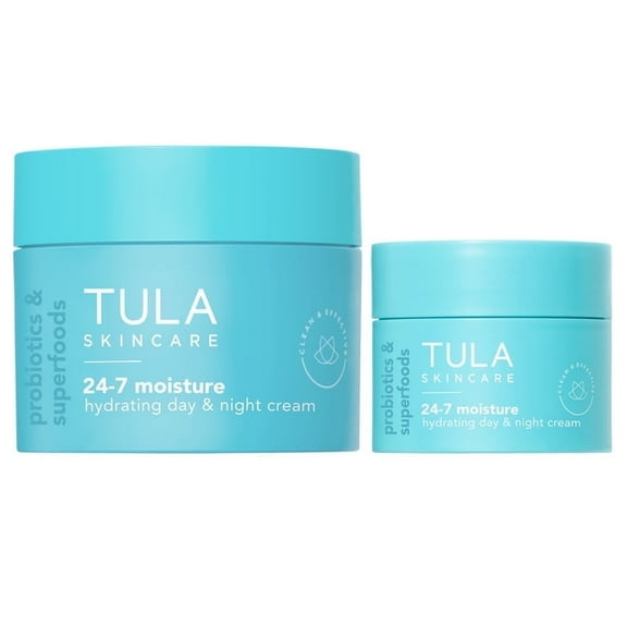 TULA Skin Care 24-7 Moisture Hydrating Day & Night Cream, Full and Travel Size Duo, Set of 2