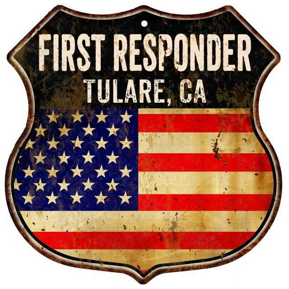 TULARE, CA First Responder USA 12x12 Metal Sign Fire Police 211110022580