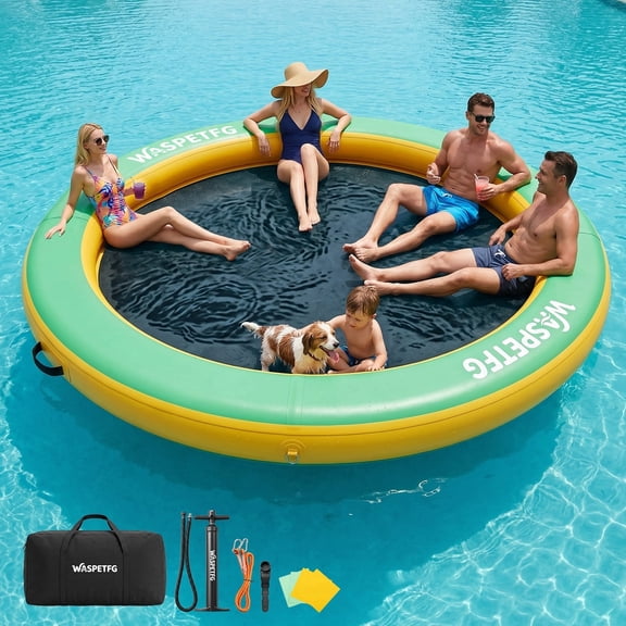 TULILLO 10FT Round Inflatable Float Ring for Adults, Heavy Duty Hammock Pool Lounger with Pump, for Lake, Ocean & Pool, Green