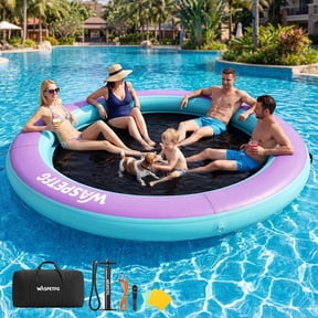 TULILLO 10FT Round Inflatable Float Ring for Adults, Heavy Duty Hammock Pool Lounger with Pump, for Lake, Ocean & Pool, Purple