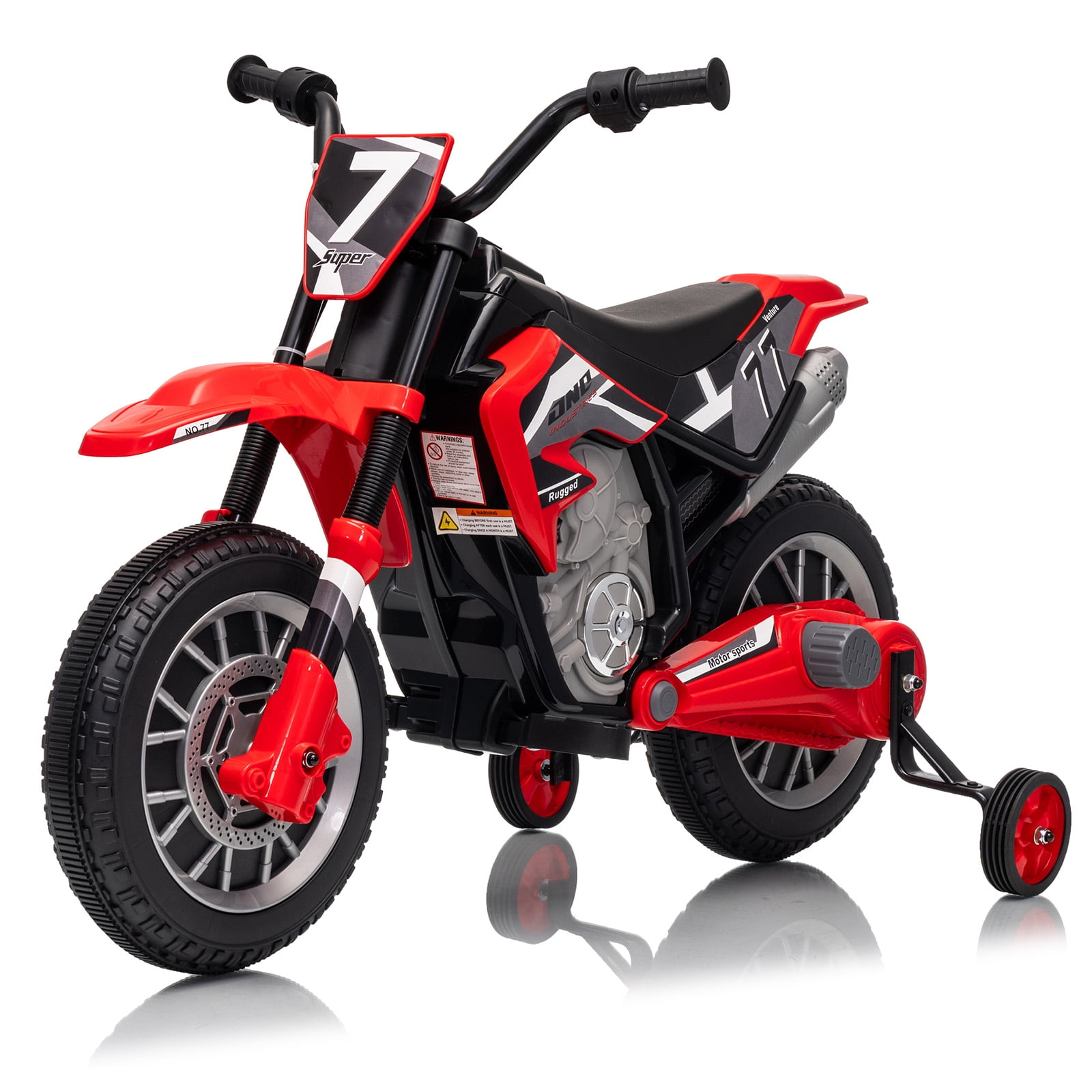 TULILLO 12V Kids Ride On Electric Motorcycle, Battery Powered Electric Dirt Bike, Spring Suspension, High/Low Speeds, Built-in Music, Red
