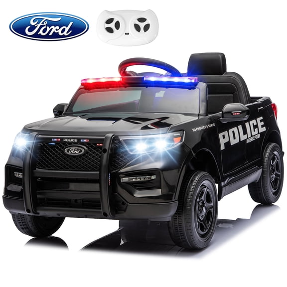 TULILLO 12V Licensed Ford Police Powered Ride on Car with Remote Control, Electric Police Car for Ages 3-8, Black