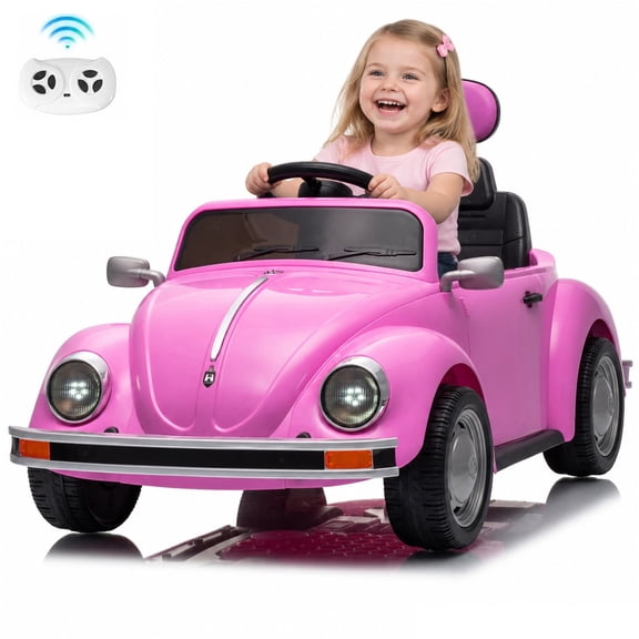 TULILLO 12V Licensed Volkswagen Beetle Electric Ride on Car Toy for Toddler Kid w/ Remote Control, Ages 3-6, Kids, Pink