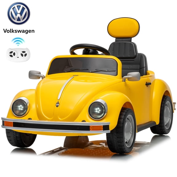 TULILLO 12V Licensed Volkswagen Beetle Electric Ride on Car Toy for Toddler Kid w/ Remote Control, Ages 3-6, Kids, Yellow