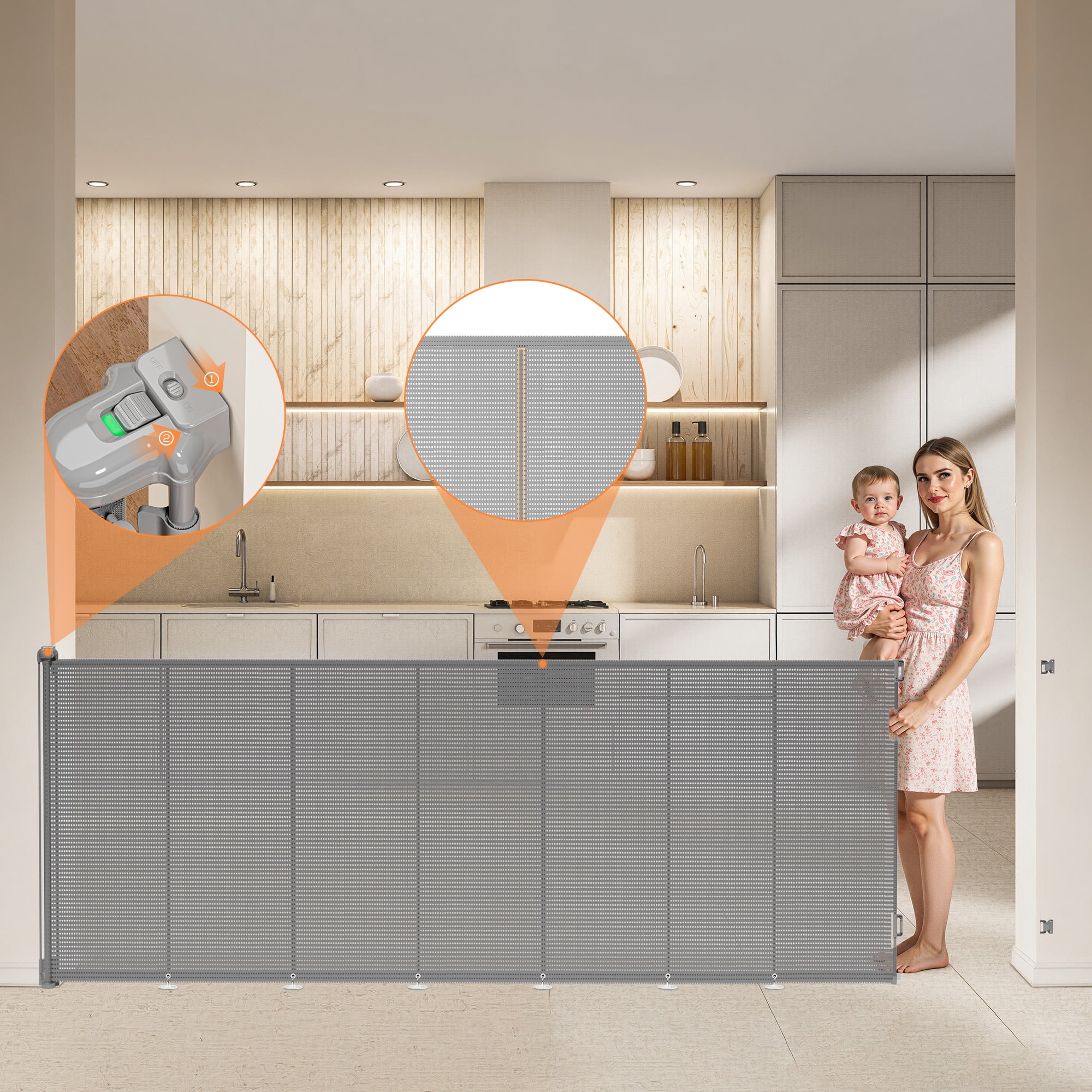 TULILLO 2 Pack Retractable Baby Gate 200" Extra Wide, 42in Tall, Double Lock, Retractable Dog Gate for Doorways Stairs Hallways Indoor and Outdoor, Gray