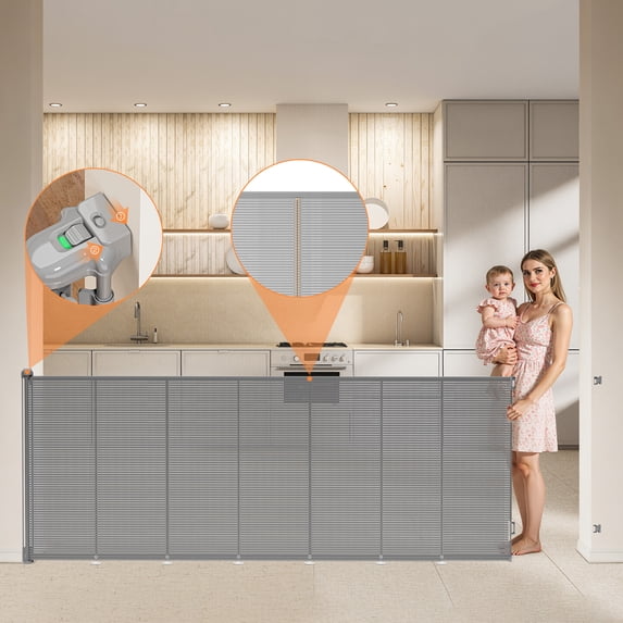 TULILLO 2 Pack Retractable Baby Gate 200" Extra Wide, 42in Tall, Double Lock, Retractable Dog Gate for Doorways Stairs Hallways Indoor and Outdoor, Gray