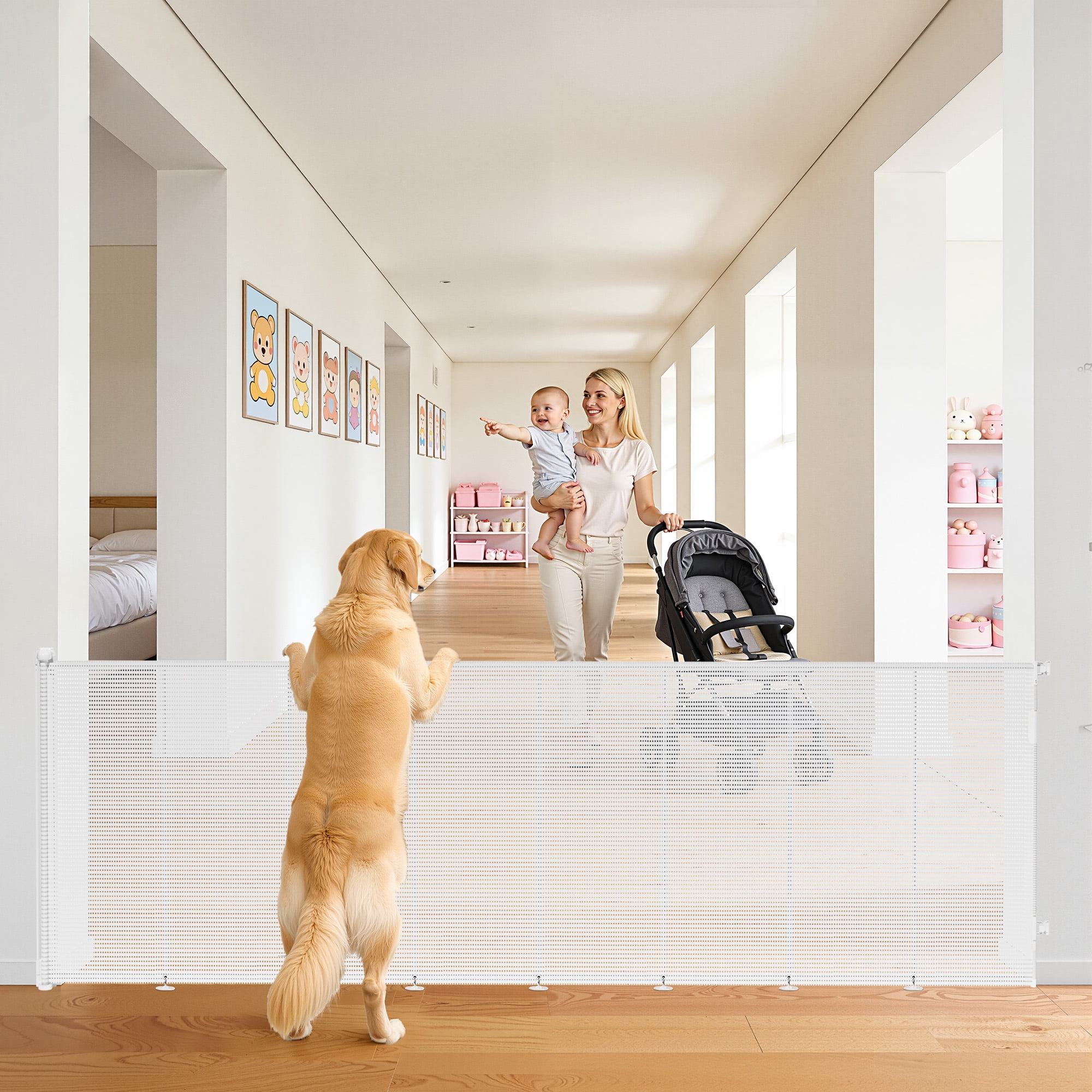 TULILLO 2 Pack Retractable Baby Gate 200" Extra Wide, 42in Tall, Double Lock, Retractable Dog Gate for Doorways Stairs Hallways Indoor and Outdoor, White