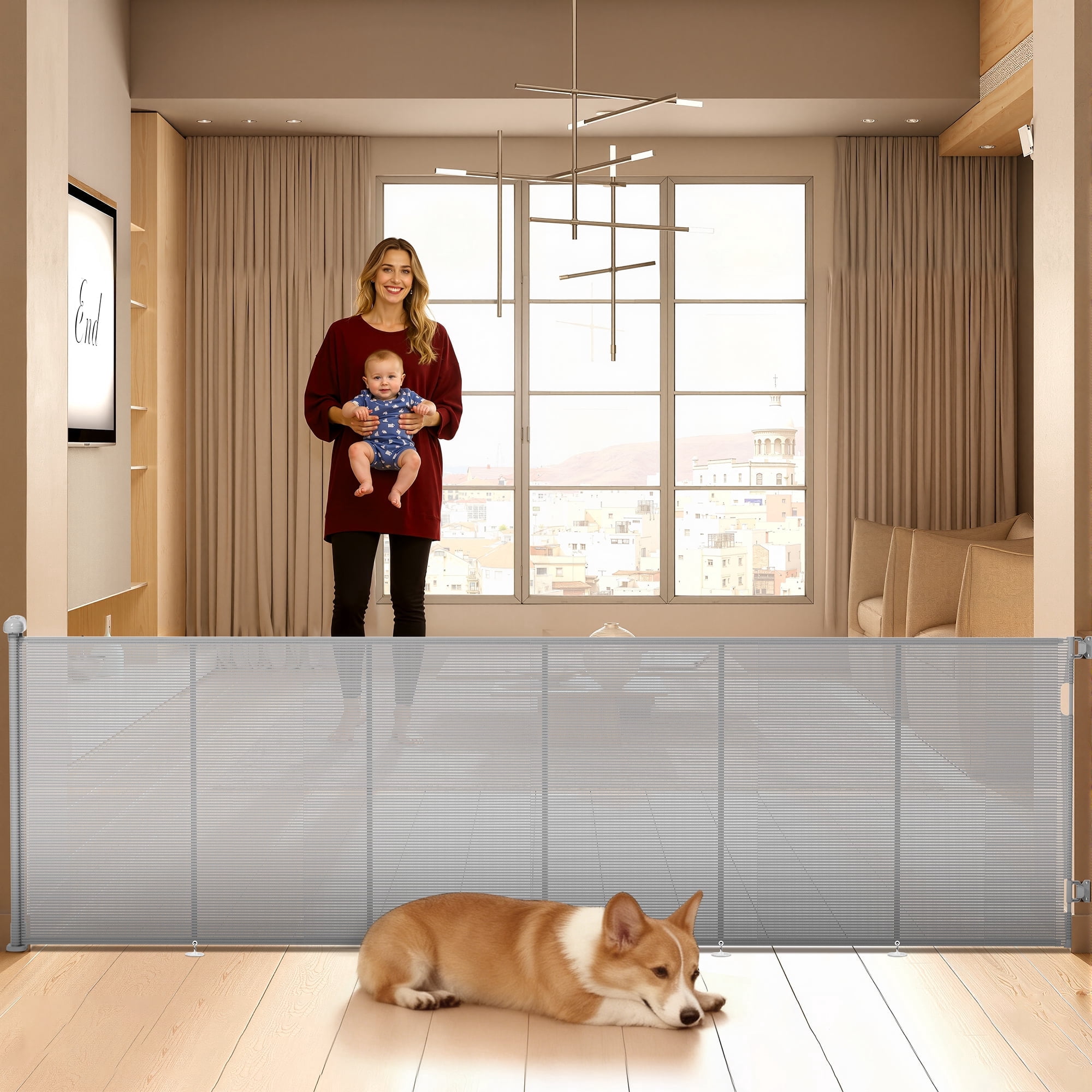 TULILLO 2 Pack Retractable Baby Gate 200" Extra Wide, 48in Tall, Double Lock, Retractable Dog Gate for Doorways Stairs Hallways Indoor and Outdoor, Gray