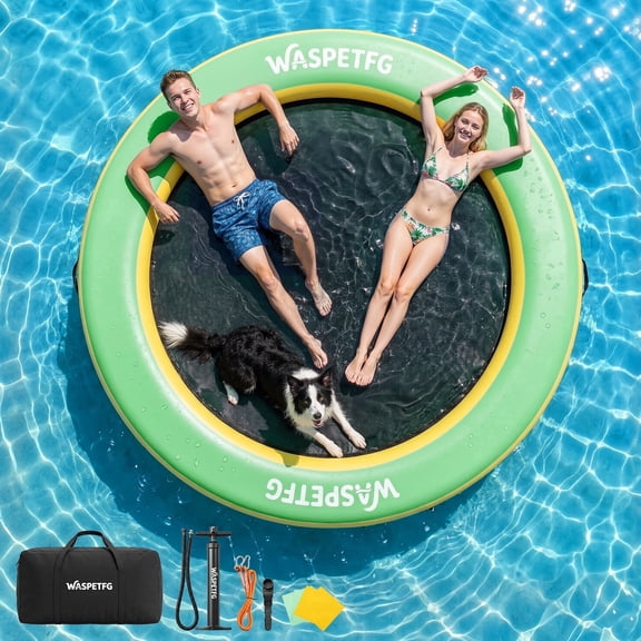 TULILLO 8FT Round Inflatable Float Ring for Adults, Heavy Duty Hammock Pool Lounger with Pump, for Lake, Ocean & Pool, Green