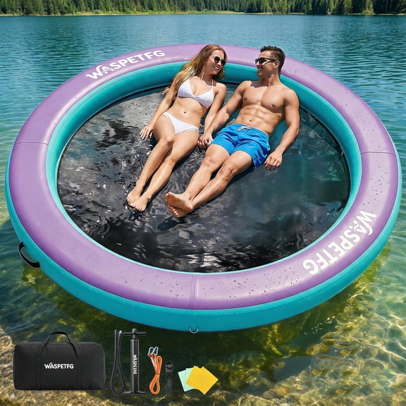 TULILLO 8FT Round Inflatable Float Ring for Adults, Heavy Duty Hammock Pool Lounger with Pump, for Lake, Ocean & Pool, Purple