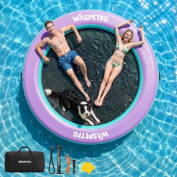TULILLO 8FT Round Inflatable Float Ring for Adults, Heavy Duty Hammock Pool Lounger with Pump, for Lake, Ocean & Pool, Purple