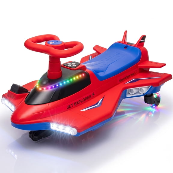 TULILLO Electric Wiggle Car, 12V Rechargeable Battery, 2-Speed, Foot Pedal, Flashing Wheels, Bluetooth, Kids Car for Ages 3+, 150 lbs, Red