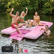 TULILLO 10x6ft Inflatable Floating Dock, Heavy Duty Floating Platform for Adults & Dogs, Non-Slip Lake Float with Mesh Hammock, Cup Holders for Pool, Lake, Boat, Party