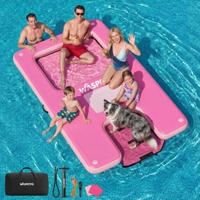 TULILLO 10x6ft Inflatable Floating Dock, Heavy Duty Floating Platform for Adults & Dogs, Non-Slip Lake Float with Mesh Hammock, Cup Holders for Pool, Lake, Boat, Party